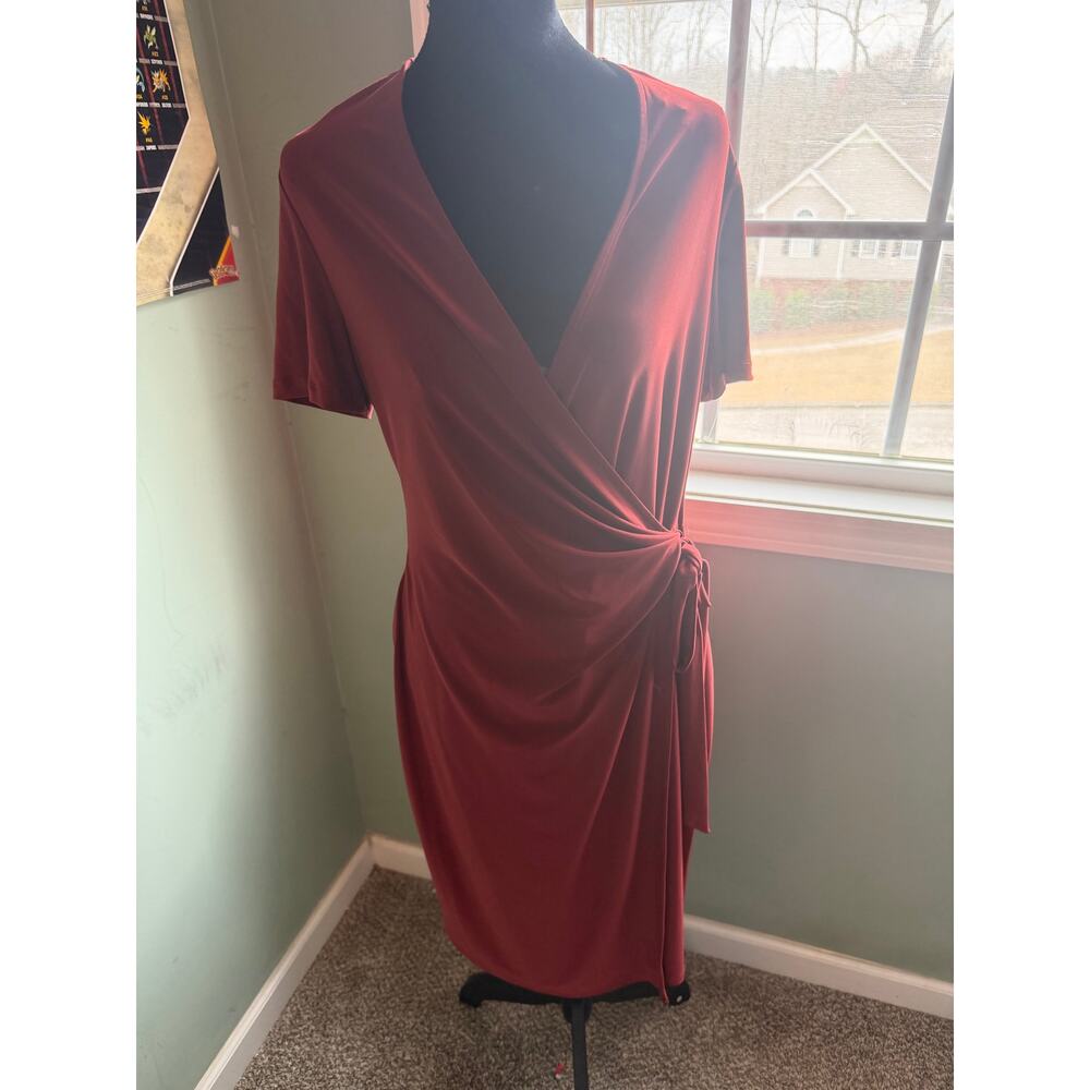 Anne Klein Rust Faux Wrap Jersey Dress Size 12 NWT Tags - Picture 1 of 5